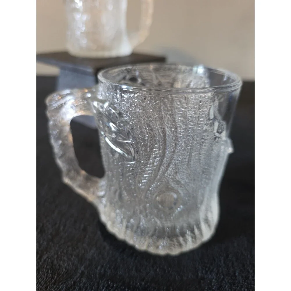 2 McDonalds Flintstones Glass Mug 1993 Clear Frosted TREE MENDOUS MUG RocDonalds
